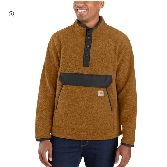 Carhartt Men's 1/4 Button Down Relaxed Fit Fleece Pullover Brown Size 2XL - Picture 1 of 8